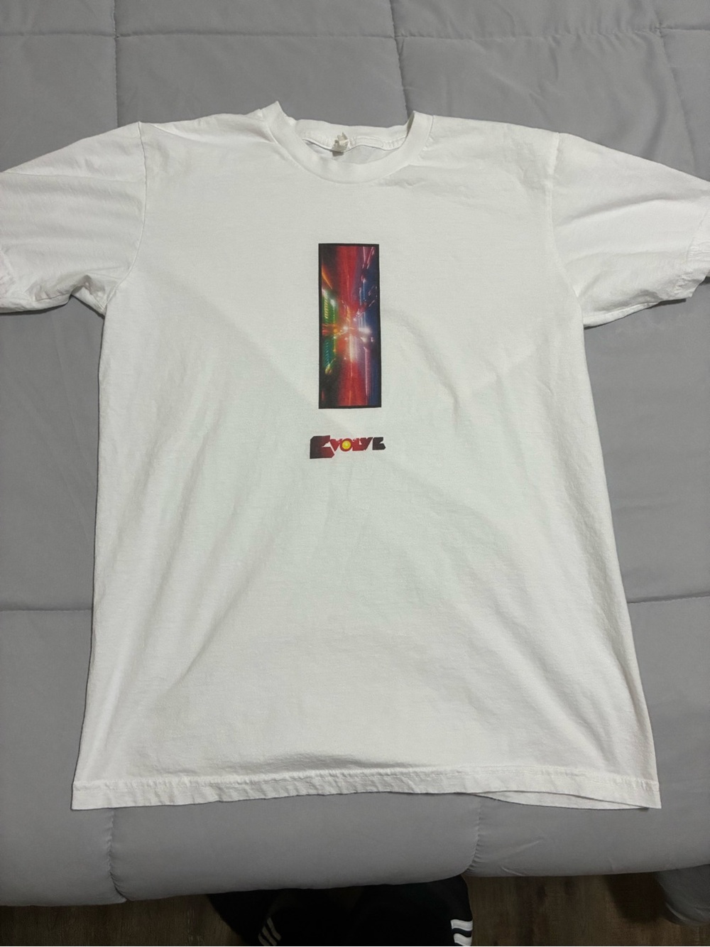 White Graphic Tee with Multicolor Center Print